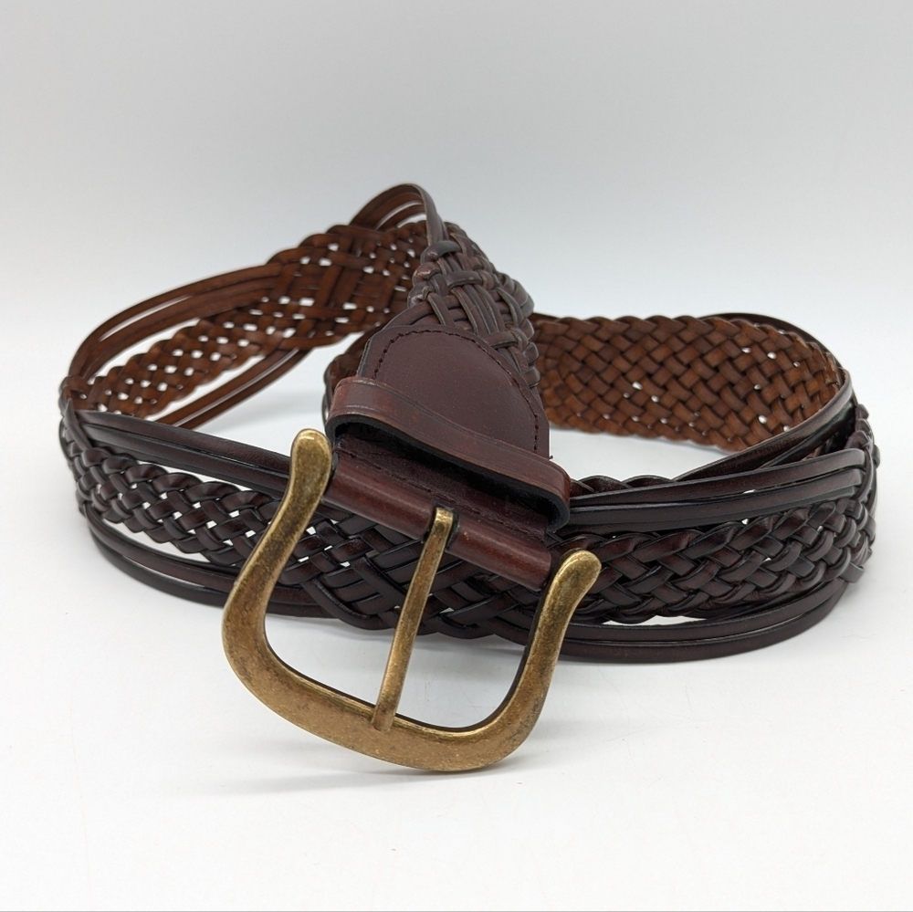Brown Woven Faux Leather Belt L/XL